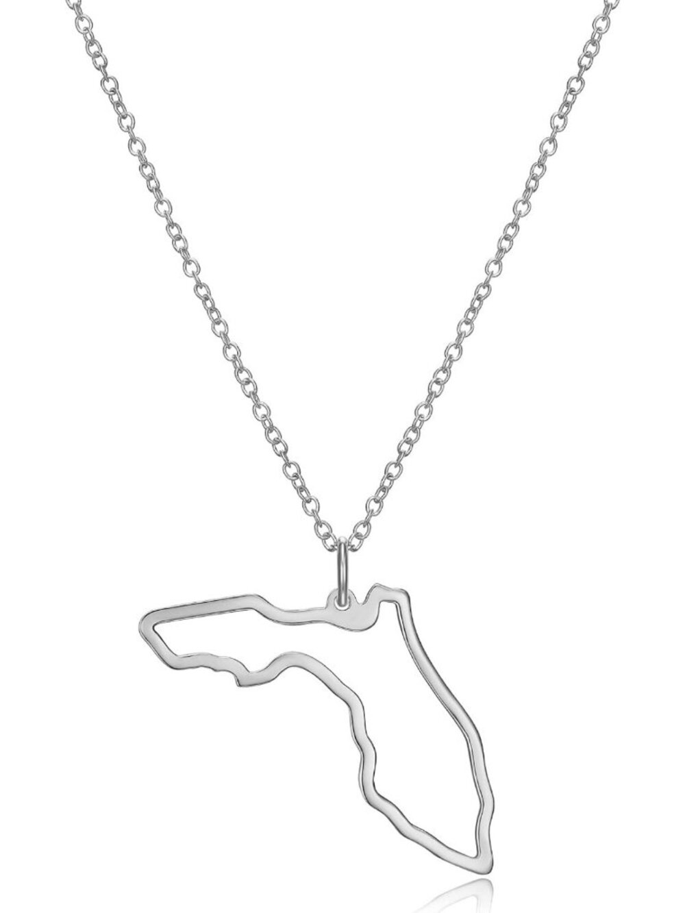 Silver Rhodium Plated US State Map Necklace - 18in Adjustable Chain, Gift Idea
